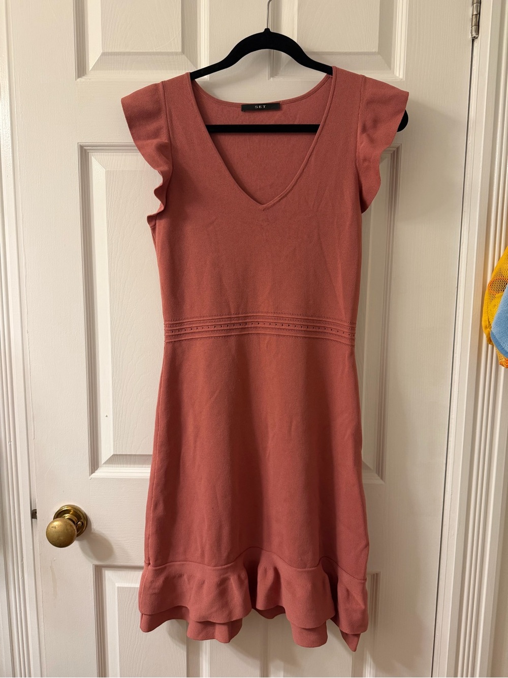 DKNY Rose Dust Ruffle-Hem V-Neck Mini Dress